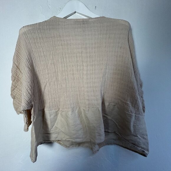 Tahari Womens Beige Textured Linen Cotton Blend Loose Fit Blouse XL Lightweight - Picture 2 of 7